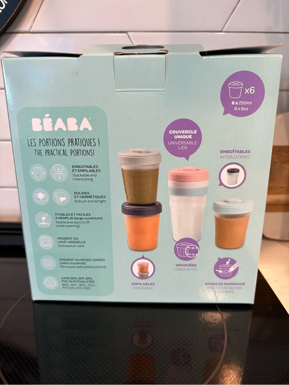 BEABA Clip 6-Piece 8 oz Baby Toddler Food Storage Container Set NEW